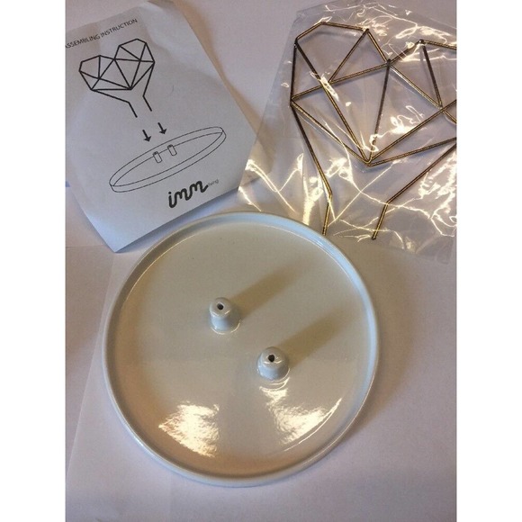 Jewelry Holder IMM Living Coxet Wire Heart Ceramic Ring Plate Copper Vanity NEW - Picture 2 of 8